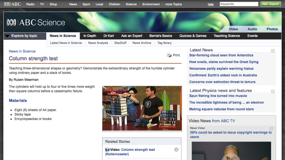 Screenshot of Column strength test