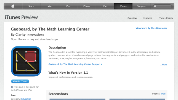 Screenshot of Geoboard, by The Math Learning Centre (app)