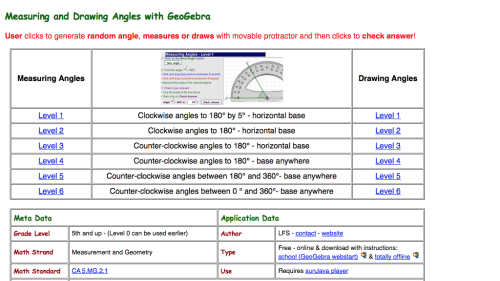 Screenshot of Measuring and Drawing Angles with GeoGebra