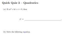 Preview of Quick Quiz - Quadratic Functions