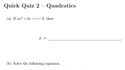 Preview of Quick Quiz - Quadratic Functions