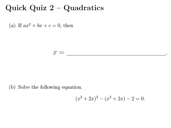 Preview of Quick Quiz - Quadratic Functions