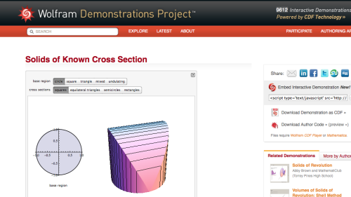 Screenshot of Solids of Known Cross Section