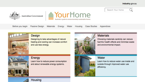 Screenshot of YourHome - Australia’s guide to environmentally sustainable homes