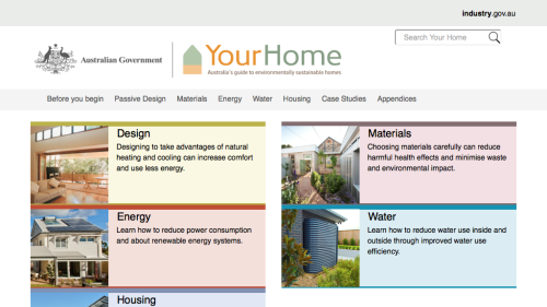 Screenshot of YourHome - Australia’s guide to environmentally sustainable homes