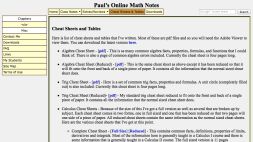 Screenshot of Cheat Sheets and Tables - Paul’s Online Math Notes