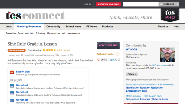 Screenshot of Sine Rule Lesson