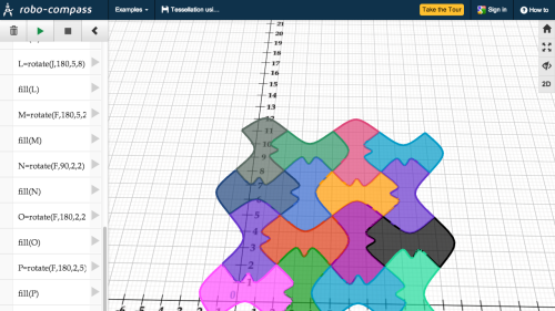 Screenshot of Tessellation construction using rotation - Robocompass