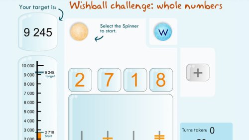 Screenshot of Wishball challenge: whole numbers