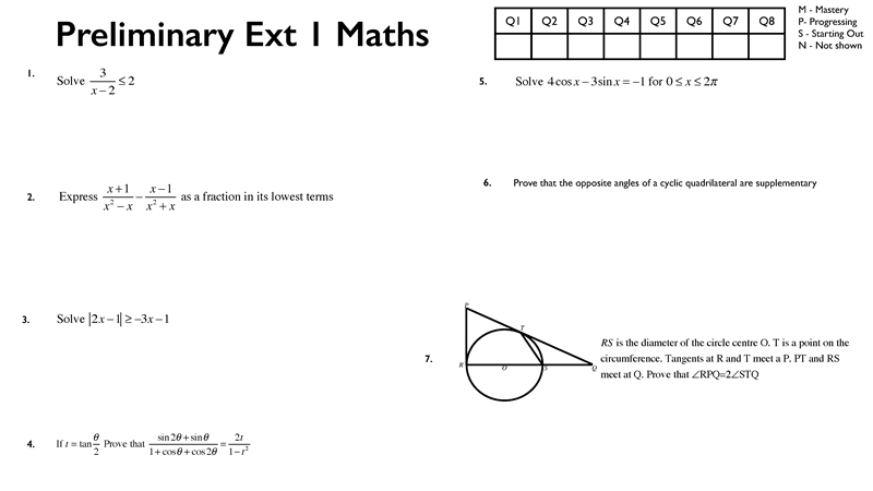 Preview of Preliminary Extension 1 ABQuiz