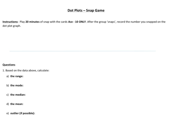 Preview of Dot Plots - Snap Game