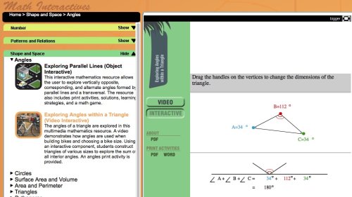 Screenshot of Exploring Angles within a Triangle - Maths Interactives