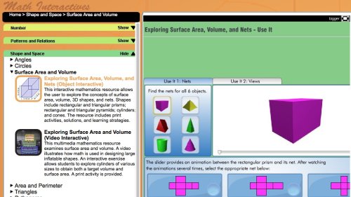 Screenshot of ‘Explore Surface Area, Volume and Nets’ - Maths Interactives