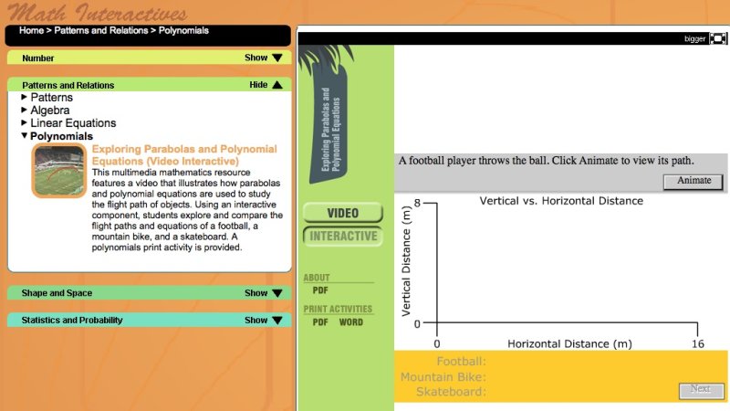 Screenshot of Exploring Parabolas - Maths Interactives