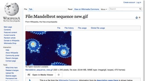 Screenshot of ‘Mandelbrot Sequence’ - a dynamic image from Wikipedia Commons