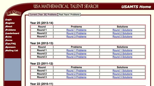 Screenshot of USA Mathematical Talent Search