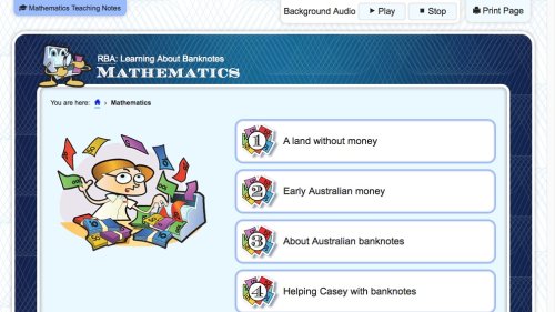Screenshot of Learning About Banknotes