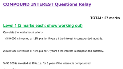 Preview of Compound Interest Relay Questions