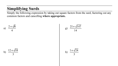 Preview of Simplifying Surds for Quadratic Formula