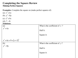 Preview of Completing the Square with side bar for steps