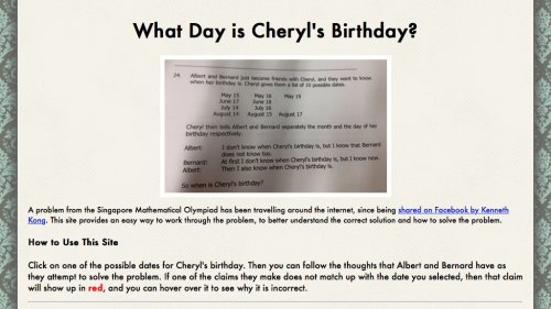 Screenshot of What Day is Cheryl’s Birthday?