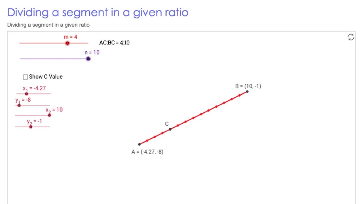 Screenshot of Dividing a segment in a given ratio