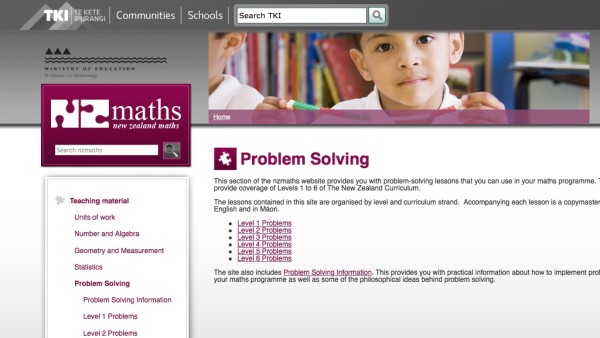 Screenshot of NZMaths Problem Solving