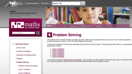 Screenshot of NZMaths Problem Solving
