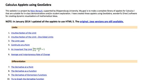 Screenshot of Calculus Applets using GeoGebra