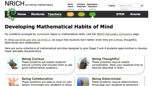 Screenshot of Developing Mathematical Habits of Mind - NRICH