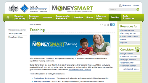 Screenshot of MoneySmart Teaching