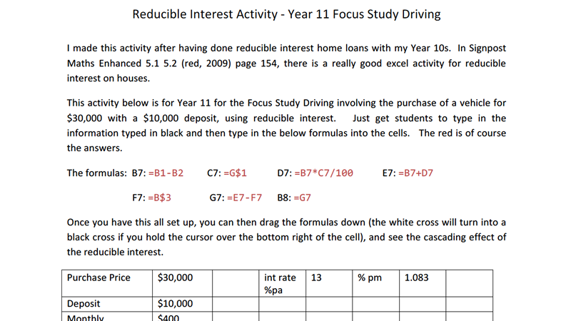 Preview of Reducible Interest Activity - Year 11 Focus Study Driving