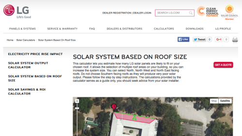 Screenshot of Solar system based on roof size