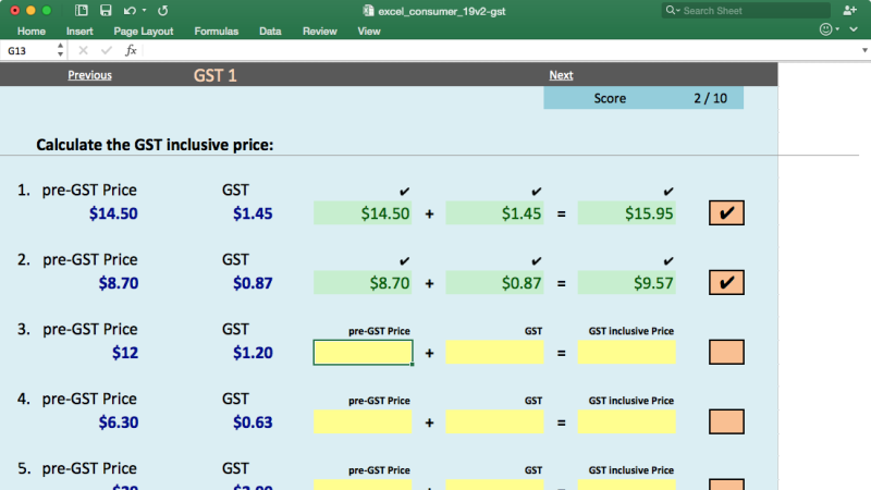 Preview of GST - electronic worksheet