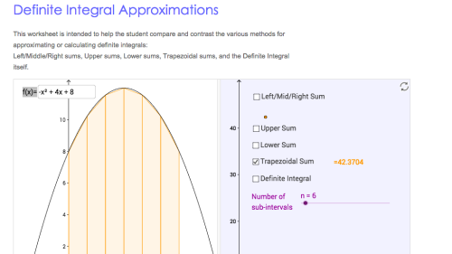 Screenshot of Definite Integral Approximations