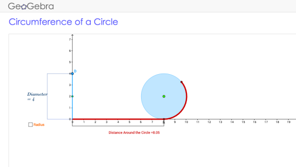 Screenshot of Circumference of a Circle