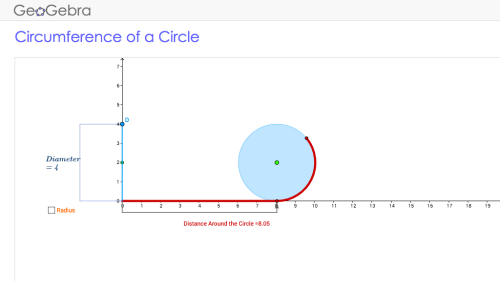 Screenshot of Circumference of a Circle
