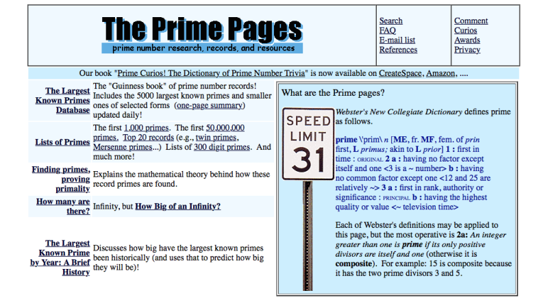 Screenshot of The Prime Pages