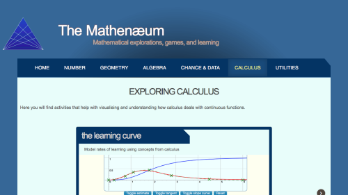 Screenshot of Calculus activities at The Mathenaeum