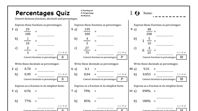 Preview of Percentages Diagnostic