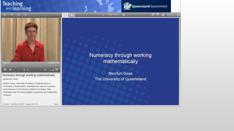 Screenshot of Numeracy through working mathematically