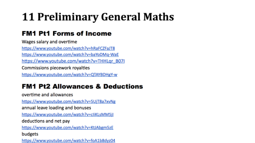Screenshot of Year 11 Preliminary General Maths Video List