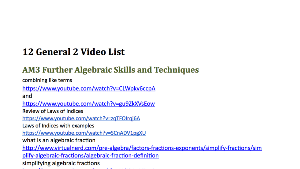 Screenshot of Year 12 HSC General 2 Maths Video List