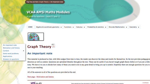 Screenshot of Graph Theory - AMSI Maths Modules