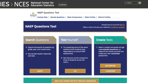 Screenshot of NAEP Questions Tool