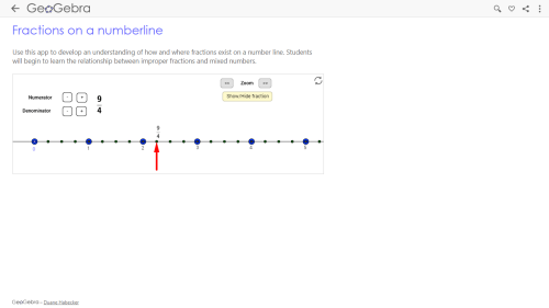Screenshot of Fractions on a numberline