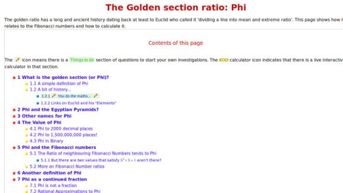 Screenshot of The Golden section ratio: Phi