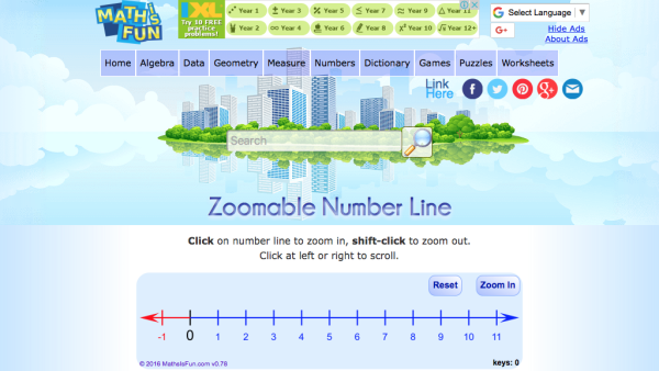 Screenshot of Zoomable Number Line