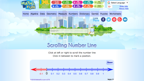 Screenshot of Scrolling Number Line
