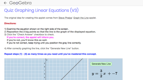 Screenshot of Graphing Linear Equations (quiz)